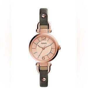 Women’s Fossil Georgia Model ES3862 Rose Gold Tone Case Grey Leather Strap